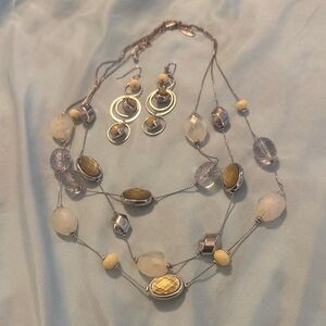 New York & Company Silver and Cream Necklace Set
